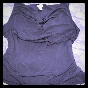 Black Cowlneck Ruched Blouse by Midnight Velvet